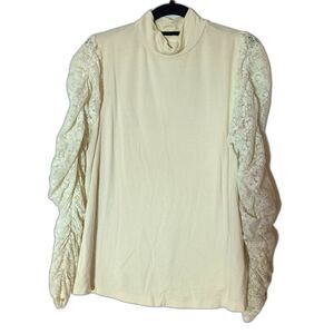 Anthropologie Maeve Women’s Top Size Small Ivory Ruched Lace Sleeves fairy